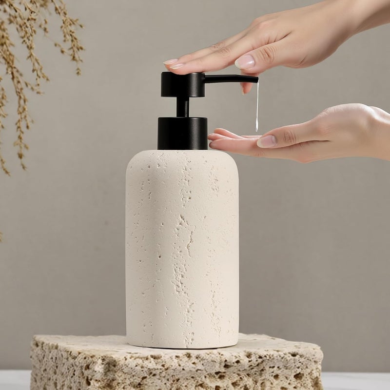 Haocoott Soap Dispensers 400mL 13.5 OZ, 2 PCS Luxurious Hand Dish Lotion Shampoo Soap Dispenser Jar, Travertine Soap Pump Bottles for Kitchen Bathroom Countertop (Cream) - Image 2